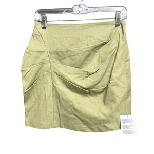 ASOS Size 4‎ Green Khaki Ruched Linen Blend Mini Skirt NWT